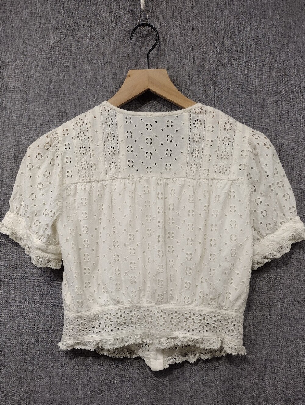 J. Crew Eyelet Short-Sleeve Button Front Top Womens White XXS Babydoll Fairy - Picture 5 of 8